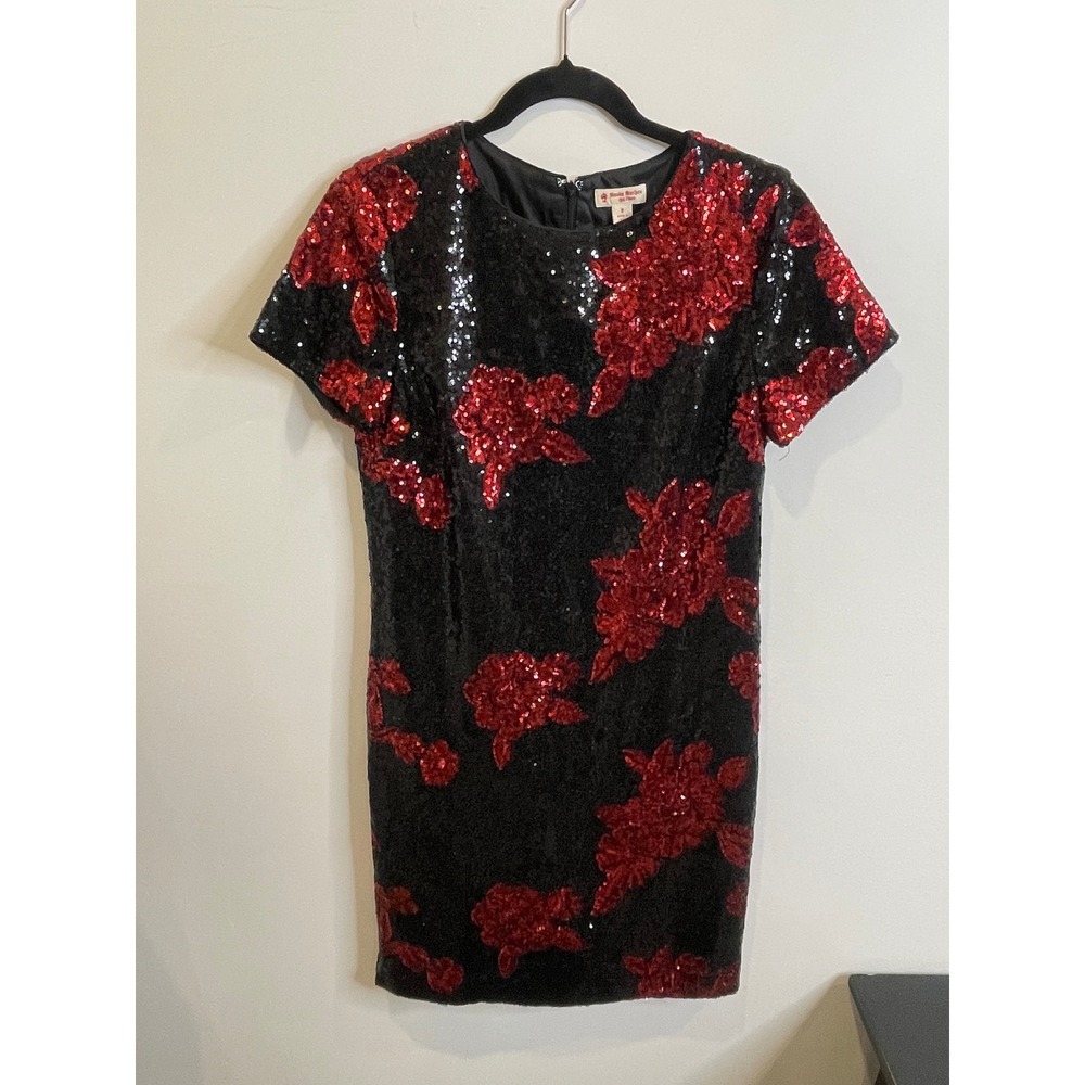 Brooks Brothers Red Fleece Black Red Sequin Floral Party Cocktail Dress